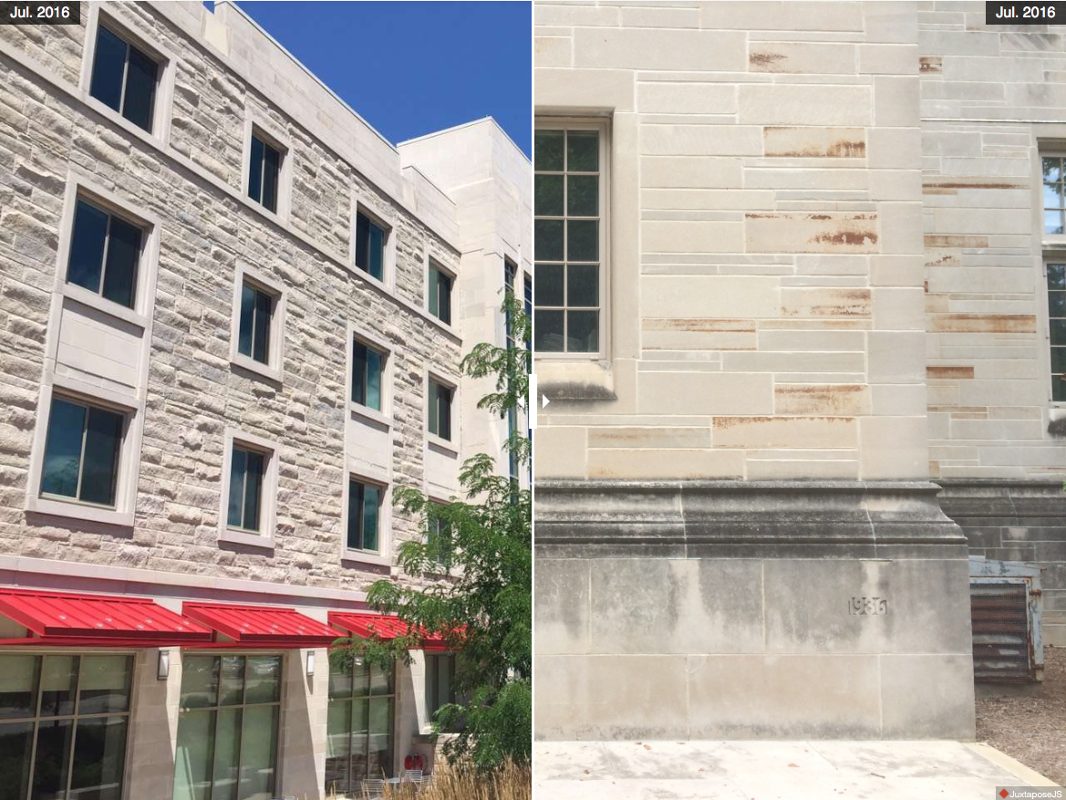 There is new Spruce Hall and Bryan Hall with rusted exterior.