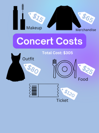 An infographic reads "concert costs" with images of products people buy as they prepare for a concert