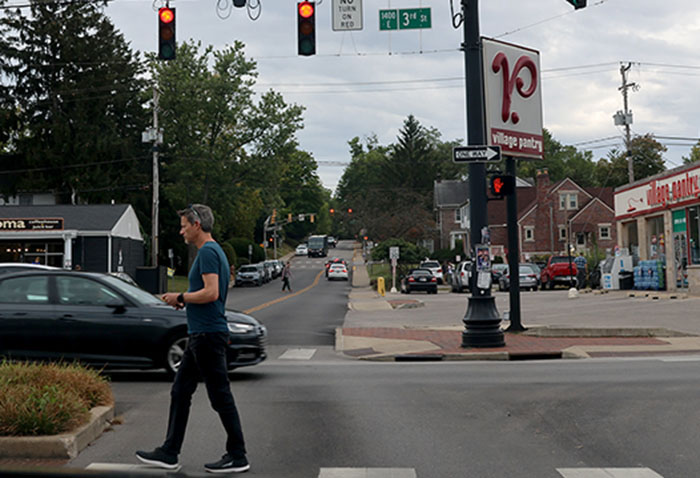 Man using Apple Watch for directions.