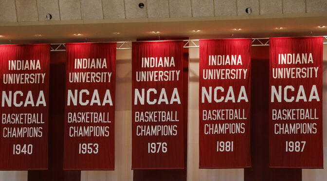 Indiana University NCAA basketball champion banners.