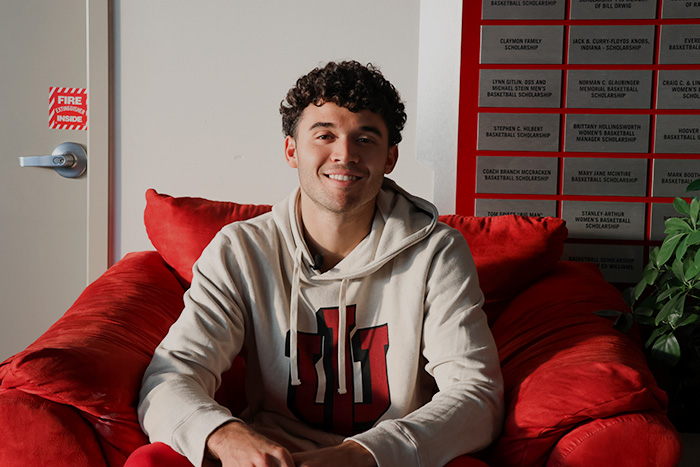 Indiana University shooting guard Anthony Leal smiling at the camera.