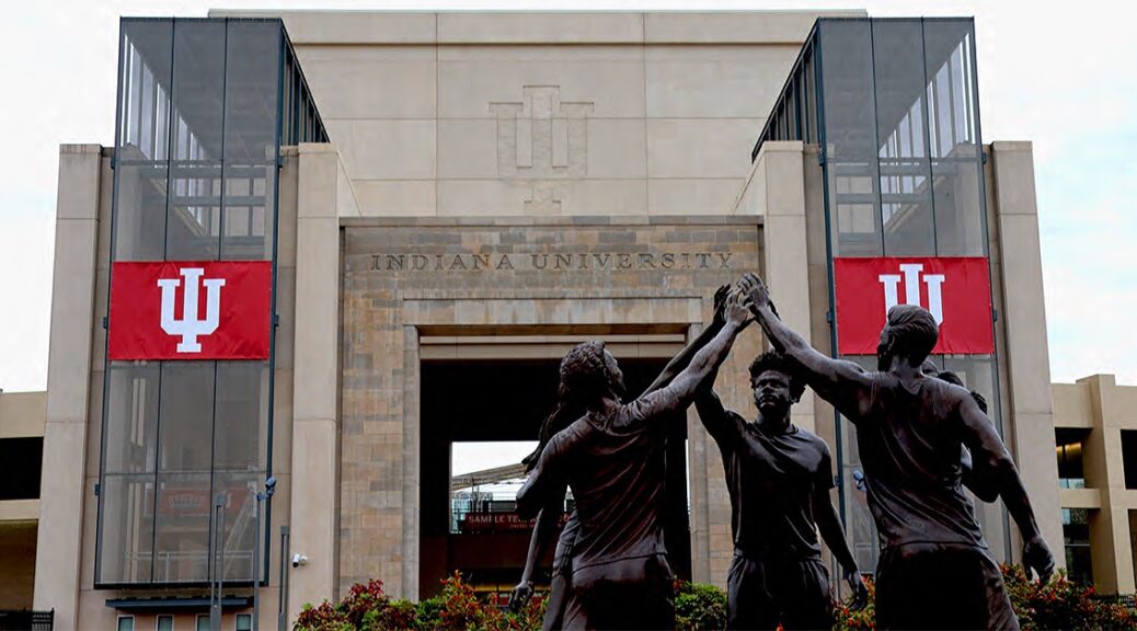 Statue placed in front of the Indiana Memorial Stadium.