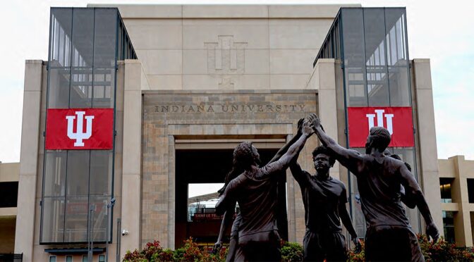 Statue placed in front of the Indiana Memorial Stadium.