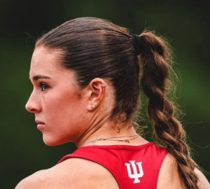 Campbell Wamsley looks across the trac k before her sprint. Wamsley is the only sophomore Track & Field player apart of NIL.