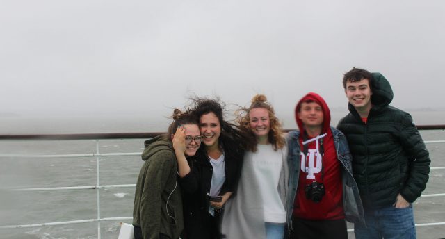 Lilly Sanders, Jamie Skigen, Katie McGinnis, Jack Bassett, and Michael Skiles on the ferry across the English Channel