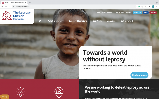 A screenshot of The Leprosy Mission website
